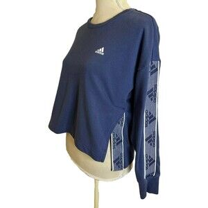 Adidas Changeover Tape Logo Crew Neck Cropped Sweatshirt Women's Small Blue 2019